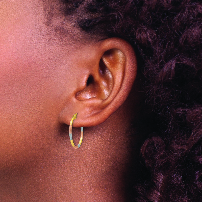 Tri Color Hoop Earrings in 14k Yellow Gold image number null